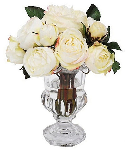 Winward Faux Flowers White Roses In Glass Vase