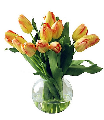 Winward Faux Flowers Yellow Tulips In Bubble Glass Vase