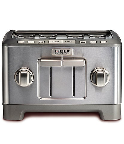 Wolf Gourmet 4-Slice Extra-Wide Slot Toaster with Shade Selector, Bagel and Defrost Settings, and Stainless Steel Knob