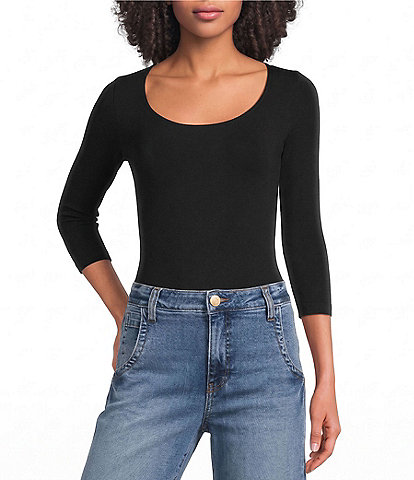 Wolford Tokio String Scoop Neck 3/4 Sleeve Bodysuit