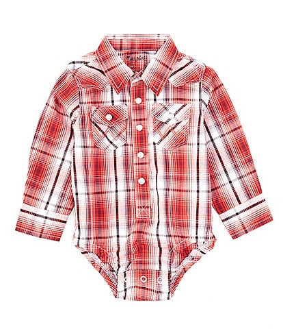 Wrangler® Baby Boys Newborn-24 Months Long Sleeve Plaid Western Style Bodysuit