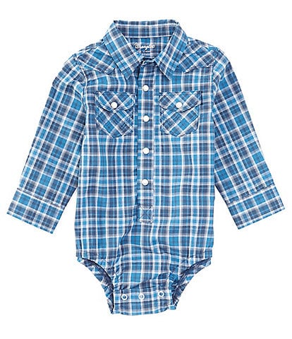 Wrangler® Baby Boys Newborn-24 Months Long-Sleeve Plaid Woven Bodysuit