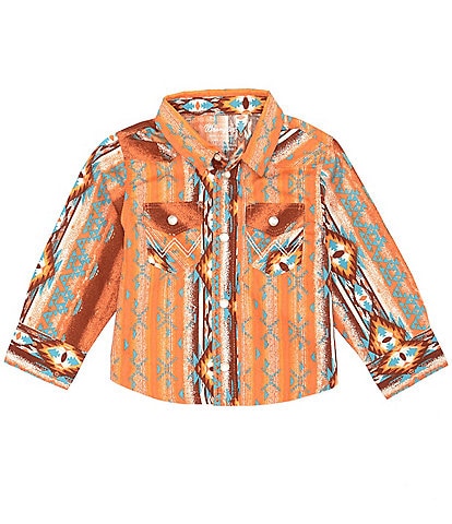 Wrangler® Baby Boys Newborn-24 Months Long Sleeve Printed Rust Woven Western Shirt