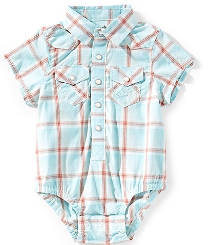 Wrangler® Baby Boys Newborn-24 Months Short-Sleeve Plaid Woven Bodysuit