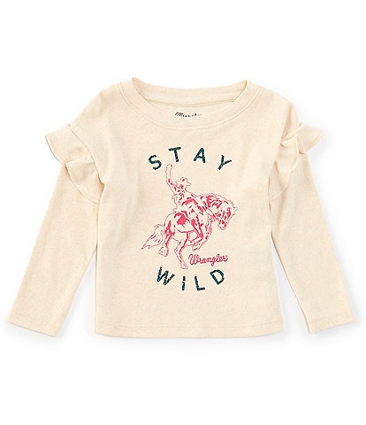 Wrangler® Baby Girls 12-24 Months Long Sleeve Ruffle Shoulder Stay Wild Graphic Top