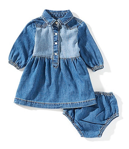 Wrangler® Baby Girls Long-Sleeve Tonal Color Block Denim Western Dress