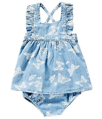 Wrangler® Baby Girls Newborn-24 Months Butterfly-Printed Denim Fit-And-Flare Dress