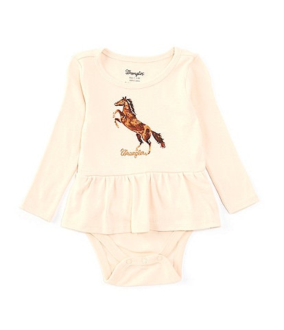 Wrangler® Baby Girls Newborn-24 Months Long Sleeve Knit With Pleated Skirt Printed Horse Graphic Bodysuit