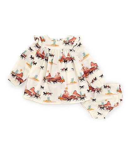 Wrangler® Baby Girls Newborn-24 Months Long Sleeve Western Inspired Print Trapeze Dress