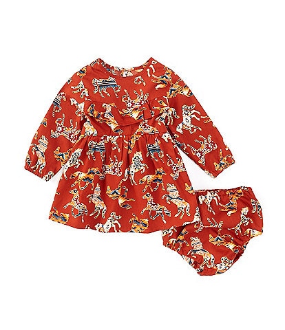 Wrangler® Baby Girls Newborn-24 Months Long Sleeve Western Inspired Printed Fit & Flare Dress