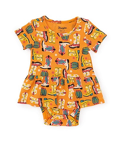 Wrangler® Baby Girls Newborn-24 Months Short Sleeve Allover Boot Print Skirted Bodysuit
