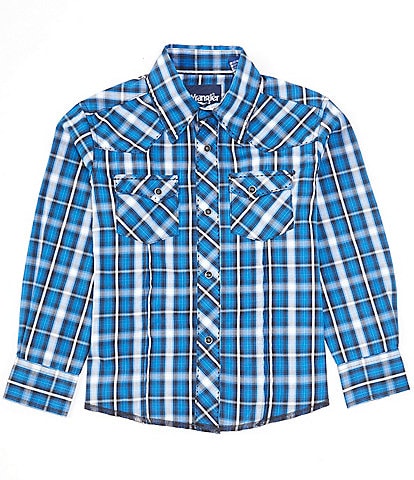 Wrangler® Big Boys 8-20 Long-Sleeve Plaid Woven Pearl Snap Shirt