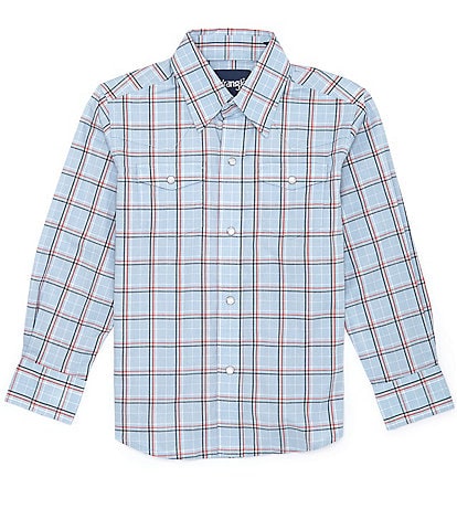 Wrangler® Big Boys 8-20 Long Sleeve Plaid Wrinke-Resistant Woven Shirt