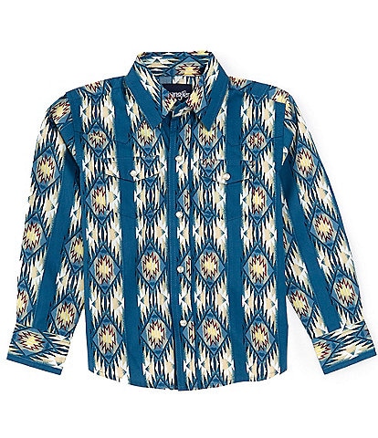 Wrangler® Big Boys 8-20 Long Sleeve Printed Wrinke-Resistant Woven Shirt