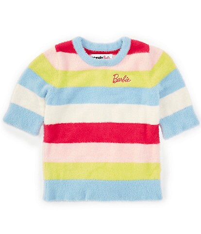Wrangler® X Barbie™ Big Girls 7-16 Short Sleeve Crop Fuzzy Stripe Sweater