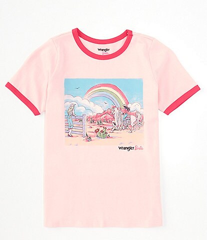 Wrangler x Barbie Girl's Rainbow Ringer Tee in Orchid Pink