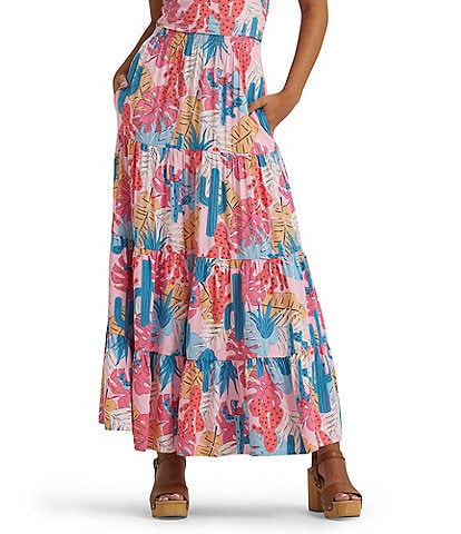 Wrangler® Cactus Printed Coordinating Tiered Pull-On Maxi Skirt