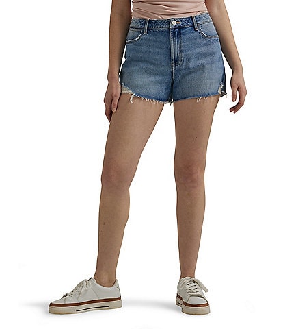 Wrangler® High Rise Frayed Hem Vintage Denim Shorts