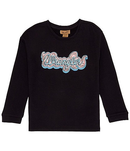 Wrangler® Little Girls 4-7 Long Sleeve Glitter-Accented Logo Fleece Sweatshirt