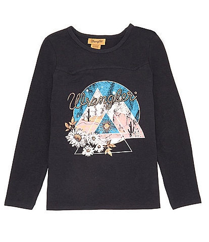 Wrangler® Little Girls 4-7 Long Sleeve Mountain Graphic T-Shirt
