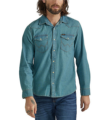 Wrangler® Long Sleeve Iconic Cowboy Washed Denim Shirt