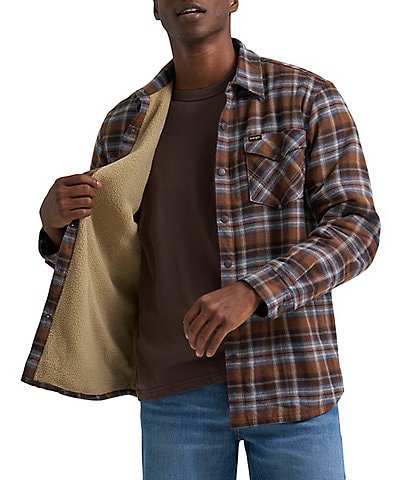 Wrangler Long Sleeve Plaid Flannel Sherpa Lined Shirt Jacket