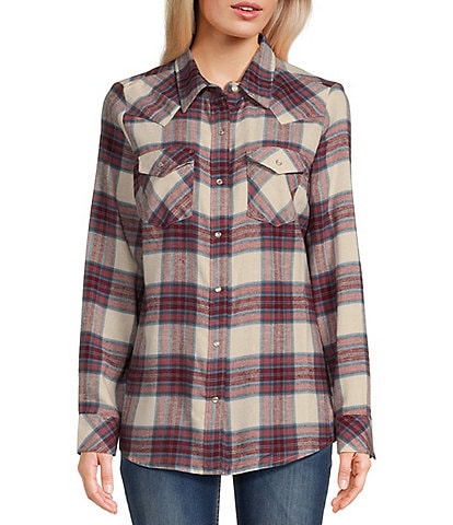 Wrangler® Long Sleeve Plaid Flannel Western Shirt