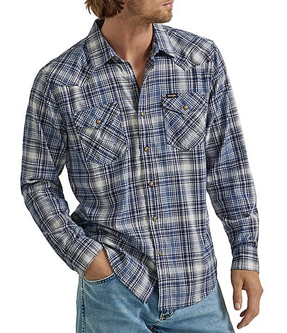 Wrangler® Long Sleeve Plaid Twill Western Shirt