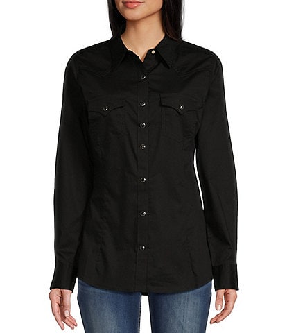 Wrangler® Long Sleeve Pointed Front-And-Back Yoke Western Shirt