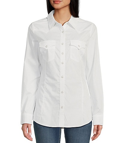 Wrangler® Long Sleeve Pointed-Front-And-Back Yoke Western Shirt