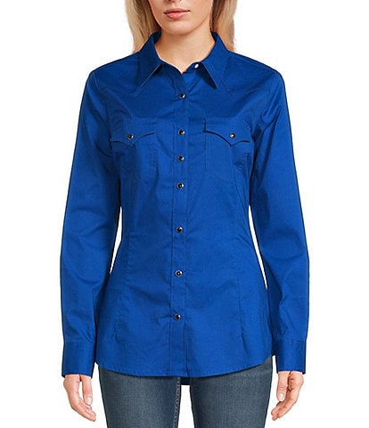 Wrangler® Long Sleeve Pointed-Front-And-Back Yoke Western Shirt