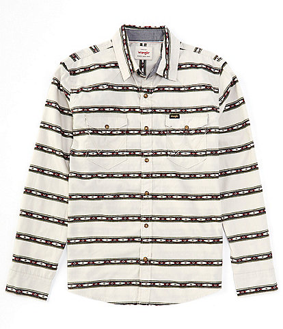 Wrangler® Long Sleeve Printed Woven Poplin Shirt