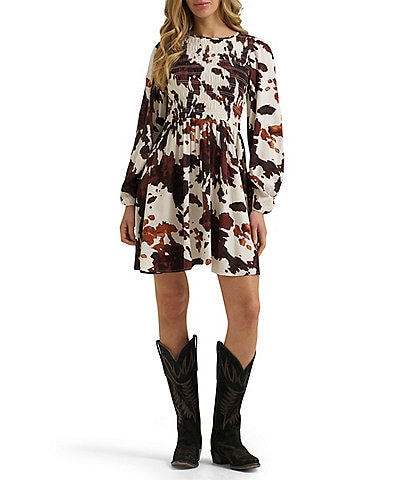 Wrangler Long Sleeve Smocked Mini Dress