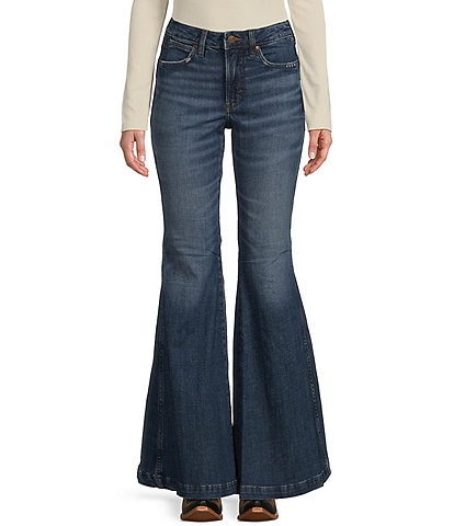 Wrangler® Mid Rise Trumpet Flare Stripe Print Western Jeans