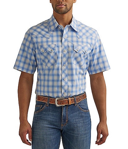 Wrangler® Performance Sawtooth-Plaid Short Sleeve Woven Shirt