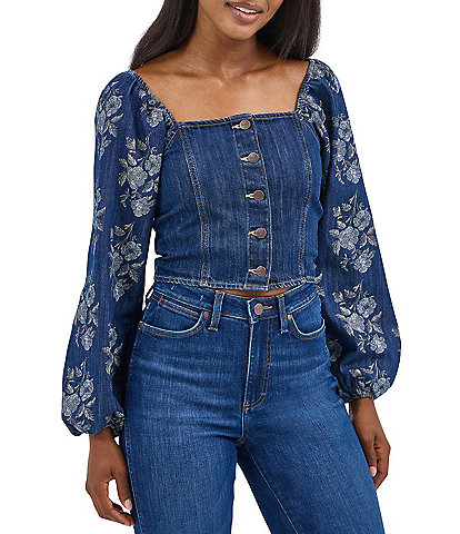 Wrangler® Retro® Floral Sleeve Denim Shirt