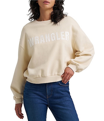 Wrangler® Retro® Logo Satin Applique Long Sleeve Fleece Sweatshirt