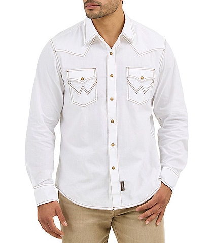 Wrangler® Retro® Long Sleeve Western Snap Solid Dobby Shirt