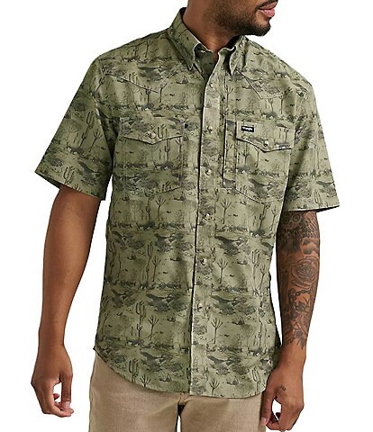 Wrangler Short Sleeve Olivine Print Performance Shirt