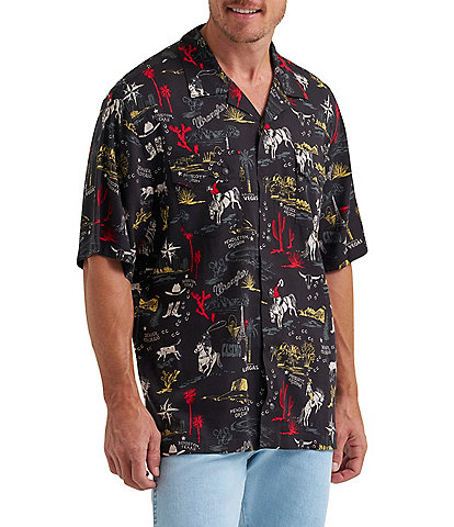 Wrangler Short Sleeve Printed Coconut Cowboy Button Front Shirt