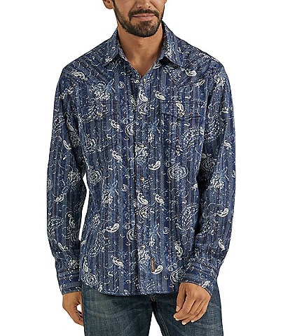 Wrangler® Slim Fit Long Sleeve Retro Premium Paisley Woven Western Shirt