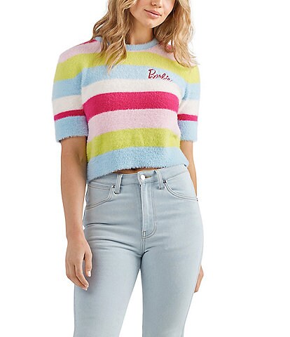 Wrangler X Barbie™ Cropped Stripe Fuzzy Sweater