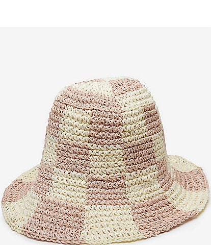 Wyeth Sadie Checkered Print Raffia Straw Bucket Hat