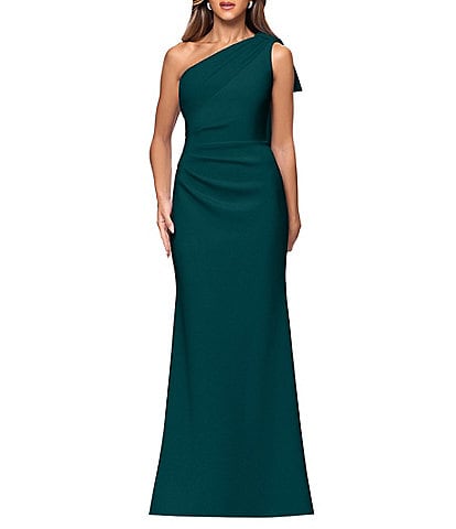 Xscape Bow One Shoulder Crepe Gown