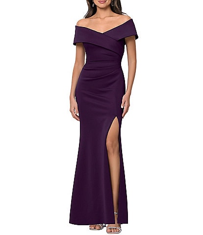 Xscape Long Tech Scuba Rouched Dress