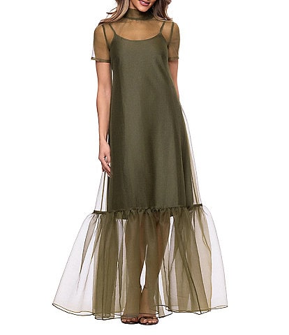 Xscape Mock Neck Organza Maxi Dress