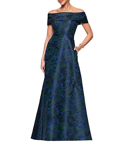 Xscape Off-the-Shoulder Jacquard Ball Gown