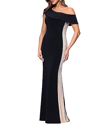 Xscape One Shoulder Rhinestone Mermaid Gown