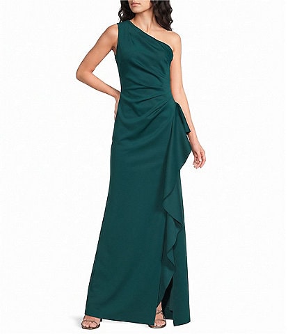 Xscape Petite Size One Shoulder Side Ruffle Scuba Crepe Gown