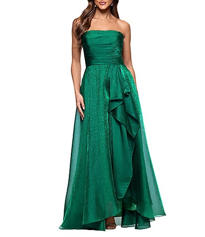 Xscape Petite Size Organza Strapless Ruffle Front Gown